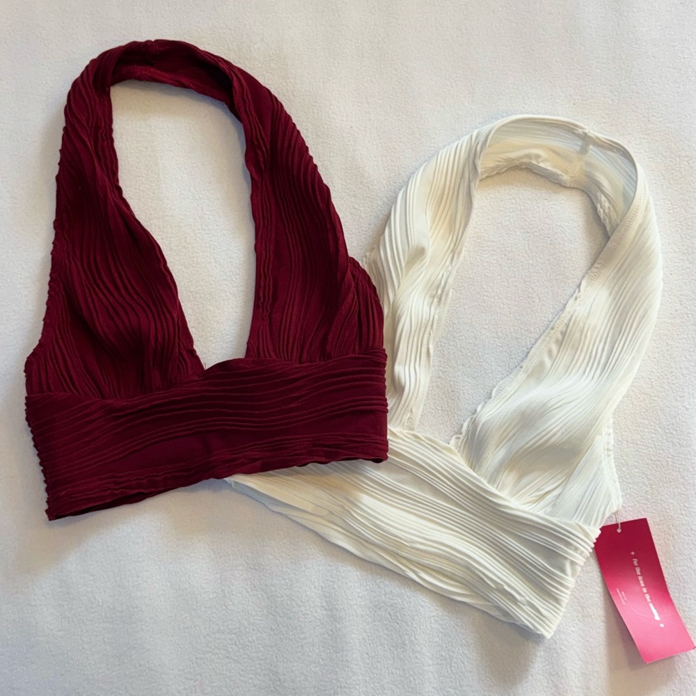 SHEIN Iconic White and Red Solid Backless Halter Bundle Size XS NWT